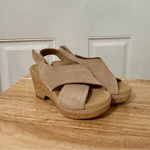 Clarks Beige Wedge Cork Sandals Never Worn